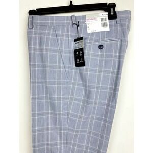 Alfani Mens Slim fit Dress Pants 34W 34L Light Blue Plaid Stretch